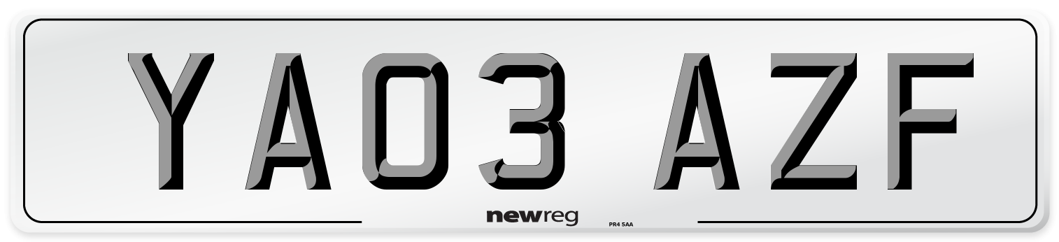 YA03 AZF Number Plate from New Reg